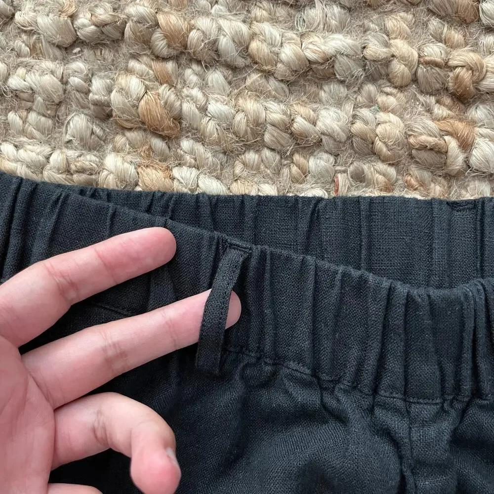Quince 100% European Linen Pants Black Size S Pull On Crop Ankle Coastal Resort
